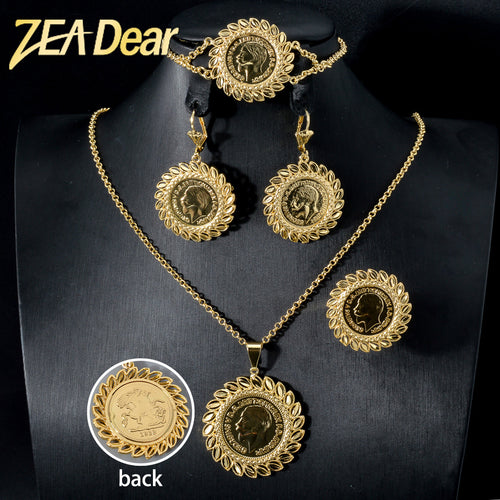 Western Trendy Overseas Personality Sunflower Cutout Necklace Bracelet Set Earrings Ring Middle East Banquet Women Set