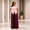 Summer Office Casual Short Sleeve Fitted Wide Leg Pants + Top Set