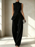 Fashion Elegant Sleeveless Drapey Shirt + Pants Set