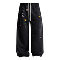 ARTIE Men's Retro Batik Distressed Washed Printed Wide Leg Curved Leg Draped Wide Leg Pants