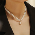 Elegant Retro French Double-Layer Pearl Necklace Simple Niche Design Neck Accessory Oval Round Clavicle Chain N6430