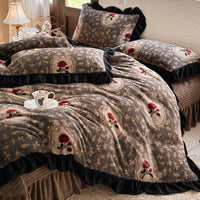 Black Edge Mirror Flower / 1.5m Bed - 4-Piece Flat Sheet - 200x230cm