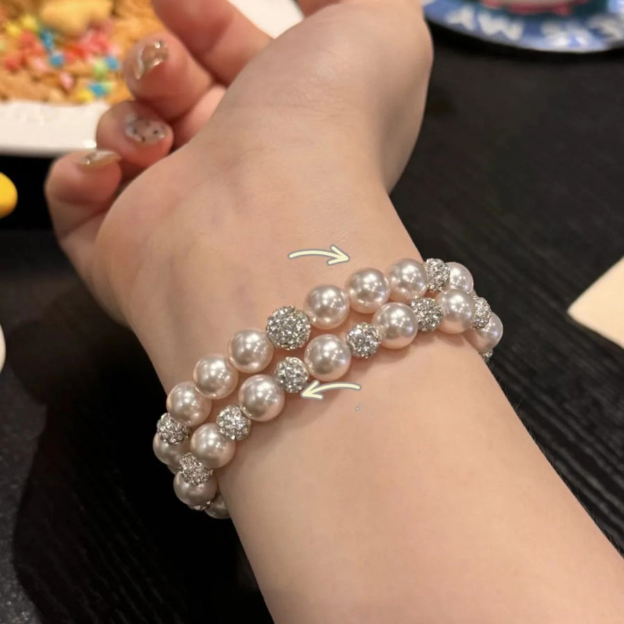 French Rose Pearl and Rhinestone Beaded Bracelet - view 2