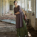 Women's Fall Zen Casual Ramie Linen Cotton Half Sleeve Dress + Long Skirt 2026 - Green