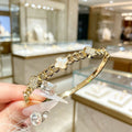 18K Gold Plated 4th Petal Flower Cubic Zirconia Bangle Light Luxury Premium Influencer Hand Jewelry Lucky Flower Mother of Pearl Bracelet Jewelry
