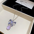 French Super Sparkle Sweet Cubic Zirconia Bow Cutout Earrings Necklace Set Fashionable Exquisite Necklace Design Detail Niche