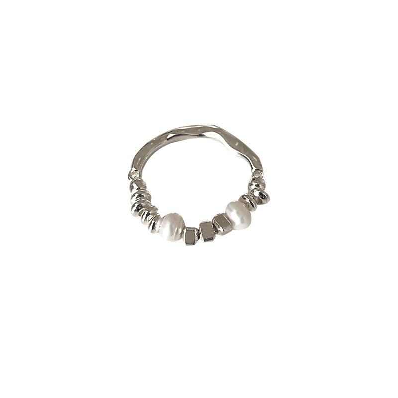 Korean-Style Stretch Pearl Ring – Irregular Geometric Design - view 5