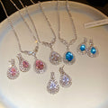 Monet Colorful Droplet Teardrop Color Gem Jewelry Set Light Luxury Niche Wedding Clavicle Chain Banquet Luxury Gathering Necklace