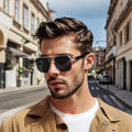 Overseas Sunglasses New Boys Driving Big Face Slender Driving UV-Proof Premium Half-Rim Sunglasses Square Frame