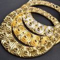 Dubai Statement Gold Trim Auspicious Cloud Texture Chinese Style Ancient Craft Round Necklace Bracelet Set Earrings Ring Light Luxury Bead Gem