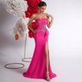 Women's Strapless Embellished Ruffle Slim Fit Evening Gown Banquet
