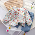 Girls' Flower Print Shirt - Korean Style Fall Top