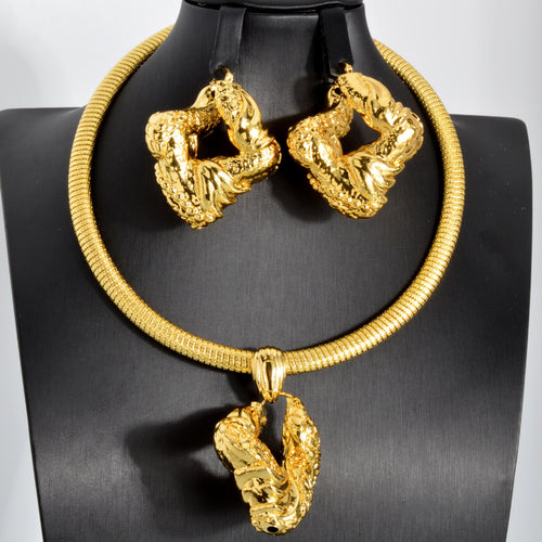 Western Statement Africa Fashionable Jewelry Set Asymmetric Stone Texture Necklace Earrings Set Bangle 2-Piece Set Women