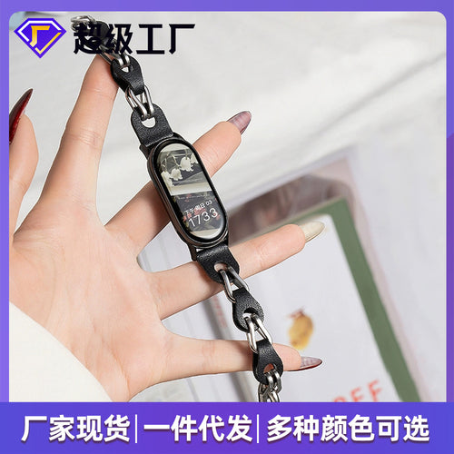 Fits Xiaomi Band 9 Band New 8nfc Version Smart Capable Sports Ceramic White 7 / 6 / 5 Leather Wrist Strap Metal Bracelet