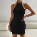 Women's Backless Stand Collar Sleeveless Bodycon Party Dress