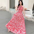 Women's Summer Ethnic Vacation Sleeveless Floral Printed Swing Dress + Camisole + Ski - 4-1#