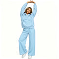Fall-Winter Sporty Fleece Loose Drop Shoulder Wide Leg Pants + Hoodie 2-Piece Set