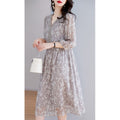 100% Silk Beaded Embroidery V-Neck Maxi Dress - New Chinese Style Plus Size