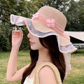 新款甜美大蝴蝶结遮阳草帽女 时尚气质大帽檐太阳帽户外防晒帽子