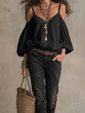 Vacation Slimming Puff Sleeve Off-Shoulder Loose Shirt + Camisole