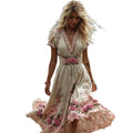 V-Neck Short Sleeve Midi Dress - Creative Tribal Print Summer Dress Women