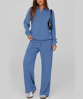 Casual Fashion Long Sleeve Lapel Collar Wide Leg Pants + Top Set