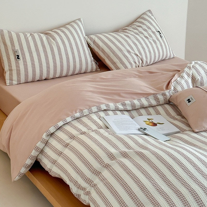 Cheese Yellow Green Cotton Waffle Jacquard 4-Piece Bedding Set - view 3