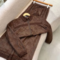 2026 Spring Jacquard Lace Lapel Collar Hollow-Out Wide Leg Pants + Top Set