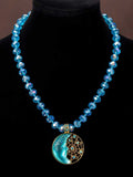 Vintage Dream Net Moon Necklace Niche Fashionable Heavy-Duty Versatile Pendant Two-Tone Round Crystal Necklace