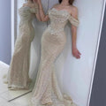 Off-Shoulder Sequin Lace Fish-Tail Gown - Slimming Birthday Party Evening Dress
