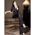 New Chinese Professional Acetate Satin Wide Leg Pants 2-Piece Set
