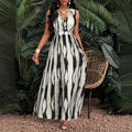 Tropical Print V-Neck Twist Knit Fitted Trumpet Skirt Dress