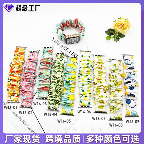 Fits apple iwatch Band Overseas Polyester Printed Cartoon Water Fruit S8 Large Cord Apple Hair Tie Band