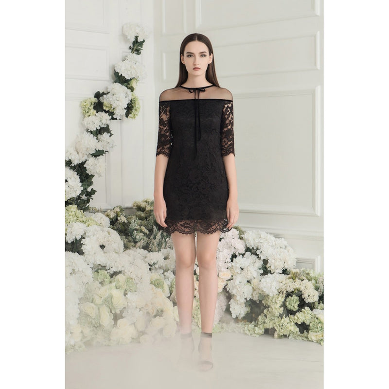 Marie Romantic Lace Off-Shoulder Bow Tie Dress 7390, Clearance
