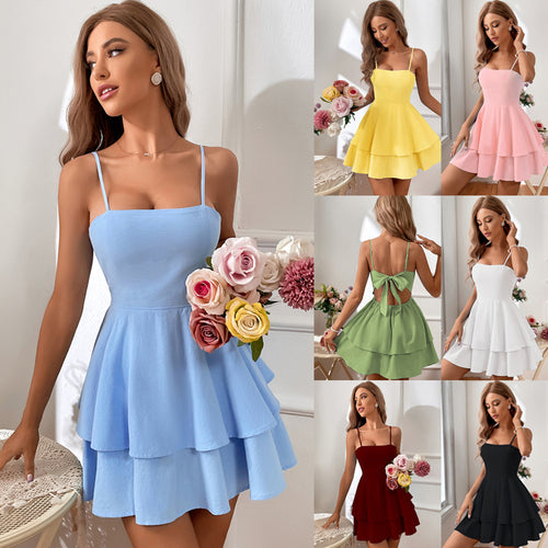 Women's Cotton Square Neck Bow Tie A-Line Dress