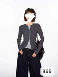 Women's Fall Slimming Knit Wool Long Sleeve Fitted Fake Two-Layer Cardigan + Top 2026 - Black