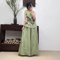 Women's Summer Artistic Retro Ramie Embroidered Loose Straight Leg Wide Leg Pants + T - Tank