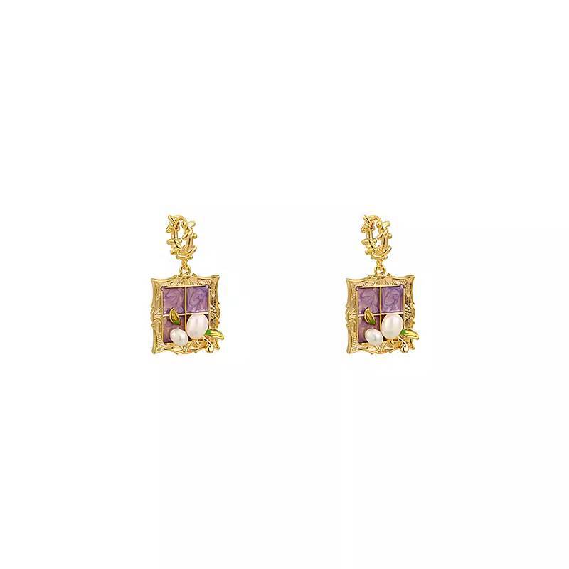 Monet Garden Floral Pearl Rhinestone Earrings - view 5