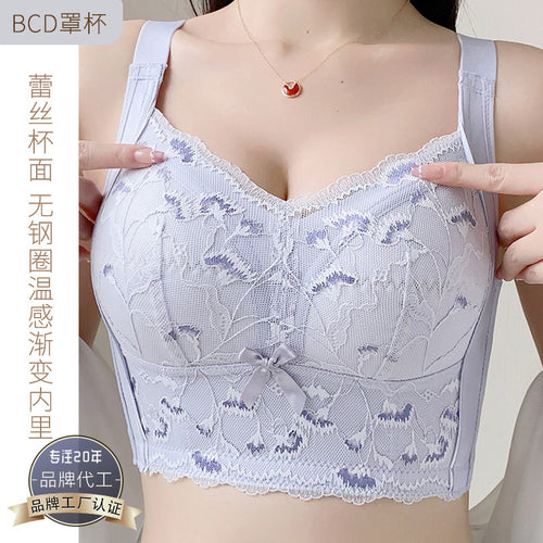 6599大胸蕾丝温感渐变内里无钢圈立体聚拢无磁内衣侧收调整型文胸
