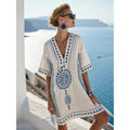 Bohemian Print V-Neck Loose Beach Dress, Summer Sun Protection