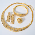 Dubai Fashionable Necklace Bracelet Set Ring Earrings Set Inlay Cubic Zirconia Gold Plated Light Luxury Wide Fit 6 Edge Shape Honeycomb 4-Piece Set