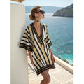 Bohemian Print V-Neck Loose Beach Dress, Summer Sun Protection