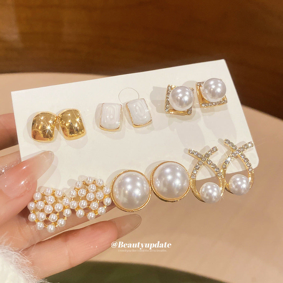French Enamel Flower and Pearl Stud Earring Set - view 8