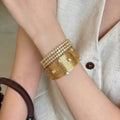 Vintage Imitation Pearl Multi-Layer Bangle Light Luxury Retro Elegant Bracelet Niche Unique Design Detail Hand Jewelry