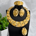 Dubai Statement Gold Trim Auspicious Cloud Texture Chinese Style Ancient Craft Round Necklace Bracelet Set Earrings Ring Light Luxury Bead Gem