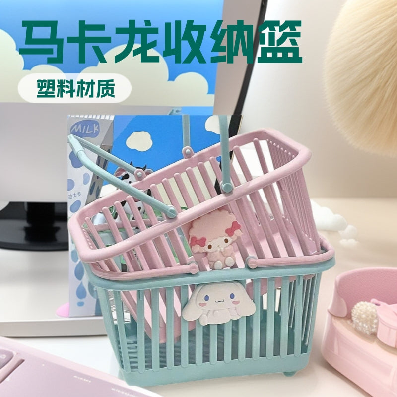 手提收纳篮桌面马卡龙色可爱粉色少女心文具饰品置物筐桌面收纳篮
