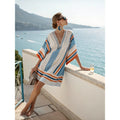 Bohemian Print V-Neck Loose Beach Dress, Summer Sun Protection