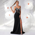 Women's Spaghetti Strap Tulle Patchwork Slim Fit Sexy Evening Gown Party