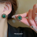 Retro Vintage Breeze Rhinestone Round Flower Necklace Set Fashionable Clavicle Chain Light Luxury Premium Necklace Women