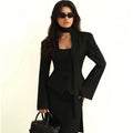 Women's Casual Fashion Long Sleeve V-Neck Jacket + Top 2026 | Trendy Jacket - Black